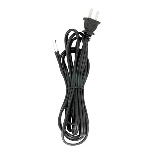 Satco 90-2044, 8 Foot 18/2 SPT-2-105°C Full Tinned Cord Set, Molded Plug, 3/4" Strip with 2" Slit, 36" Hank, Black Finish