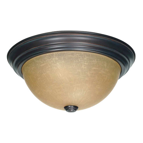 Satco 60-1256, 2 Light, 13" Medium Dome Flush Ceiling Light Fixture, 60W, 120V, Medium Base, Champagne Linen Washed Glass, Replaceable Light Source, Mahogany Bronze Finish