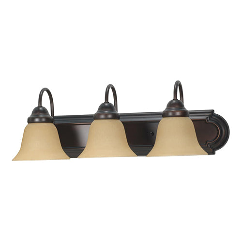 Satco 60-1265, Ballerina, 3 Light, 24" Wall Mounted Vanity Fixture, 100W, 120V, Medium Base, Champagne Linen Washed Glass, Replaceable Light Source, Mahogany Bronze/Champagne Finish