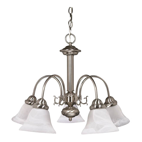 Satco 60-181, Ballerina, 5 Light, 24" Chandelier Light Fixture, 60W, 120V, Medium Base, Alabaster Glass Shade, Replaceable Light Source, Brushed Nickel Finish