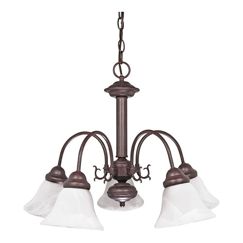 Satco 60-183, Ballerina, 5 Light, 24" Chandelier Light Fixture, 60W, 120V, Medium Base, Alabaster Glass Shade, Replaceable Light Source, Old Bronze Finish