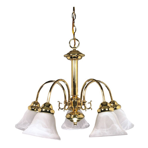 Satco 60-185, Ballerina, 5 Light, 24" Chandelier Light Fixture, 60W, 120V, Medium Base, Alabaster Glass Shade, Replaceable Light Source, Polished Brass Finish