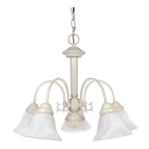 Satco 60-187, Ballerina, 5 Light, 24" Chandelier Light Fixture, 60W, 120V, Medium Base, Alabaster Glass Shade, Replaceable Light Source, Textured White Finish