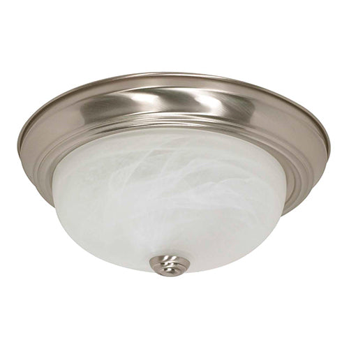Satco 60-198, 2 Light, 13" Flush Mount Ceiling Light Fixture, 60W, 120V, Medium Base, Alabaster Glass Shade, Replaceable Light Source,  Brushed Nickel Finish