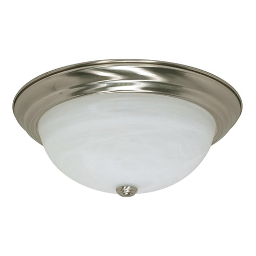 Satco 60-199, 3 Light, 15" Flush Mount Ceiling Light Fixture, 60W, 120V, Medium Base, Alabaster Glass Shade, Replaceable Light Source,  Brushed Nickel Finish