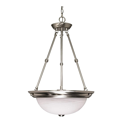 Satco 60-203, 3 Light, 15" Hanging Pendant Light Fixture, 60W, 120V, Medium Base, Alabaster Glass Shade, Replaceable Light Source, Brushed Nickel Finish