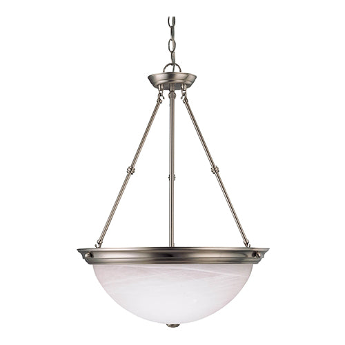 Satco 60-204, 3 Light, 20" Hanging Pendant Light Fixture, 60W, 120V, Medium Base, Alabaster Glass Shade, Replaceable Light Source, Brushed Nickel Finish
