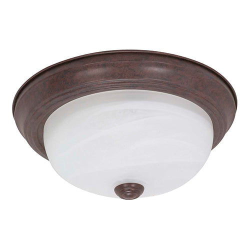 Satco 60-205, 2 Light, 11" Flush Mount Ceiling Light Fixture, 60W, 120V, Medium Base, Alabaster Glass Shade, Replaceable Light Source, Old Bronze Finish