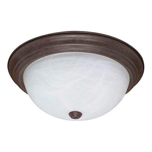 Satco 60-207, 3 Light, 15" Flush Mount Ceiling Light Fixture, 60W, 120V, Medium Base, Alabaster Glass Shade, Replaceable Light Source, Old Bronze Finish