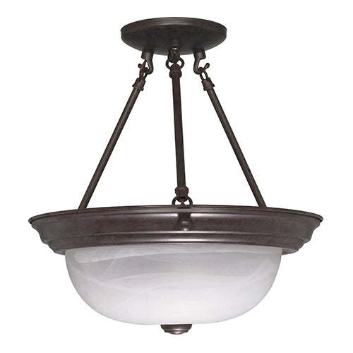 Satco 60-209, 2 Light, 13" Semi Flush Mount Ceiling Light Fixture, 60W, 120V, Medium Base, Alabaster Glass Shade, Replaceable Light Source, Old Bronze Finish
