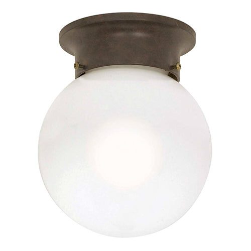 Satco 60-247, 1 Light, 6" Ball Ceiling Light Fixture, 60W, 120V, Medium Base, White Glass, Replaceable Light Source, Old Bronze Finish