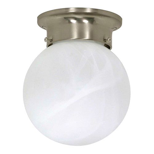 Satco 60-257, 1 Light, 6" Ball Ceiling Light Fixture, 60W, 120V, Medium Base, Alabaster Glass, Replaceable Light Source, Brushed Nickel Finish