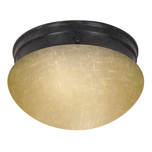 Satco 60-2644, 2 Light, 10" Flush Mount Ceiling Light Fixture, 60W, 120V, Medium Base, Champagne Linen Glass, Mahogany Bronze Finish