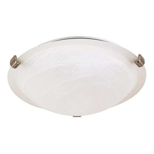 Satco 60-271, 2 Light, 16" Large Tri-Clip Dome Flush Mount Ceiling Light, 60W, 120V, Medium Base, Alabaster Glass, Replaceable Light Source, Brushed Nickel Finish
