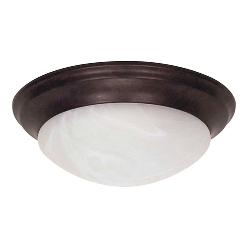 Satco 60-281, 2 Light, 14" Medium Dome Twist & Lock Flush Mount Ceiling Light, 60W, 120V, Medium Base, Alabaster Glass, Replaceable Light Source, Old Bronze Finish