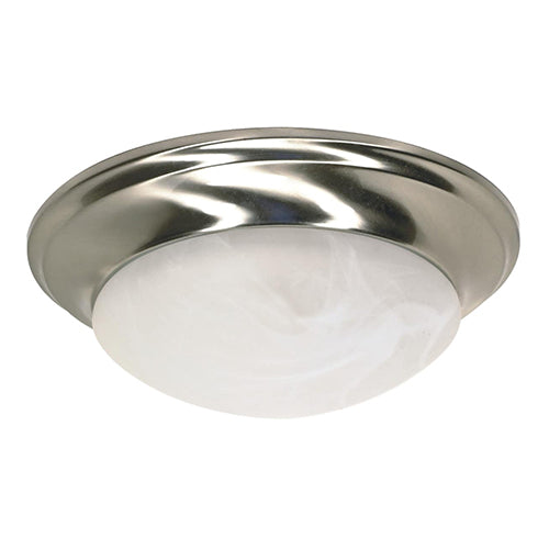 Satco 60-283, 1 Light, 12" Small Dome Twist & Lock Flush Mount Ceiling Light, 60W, 120V, Medium Base, Alabaster Glass, Replaceable Light Source, Brushed Nickel Finish