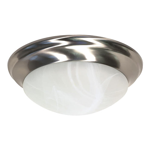 Satco 60-284, 2 Light, 14" Medium Dome Twist & Lock Flush Mount Ceiling Light, 60W, 120V, Medium Base, Alabaster Glass, Replaceable Light Source, Brushed Nickel Finish
