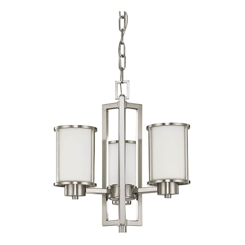 Satco 60-2851, Odeon, 3 Light, Chandelier (convertible up/down) Light Fixture, 60W, 120V, Medium Base, Satin White Glass, Brushed Nickel Finish