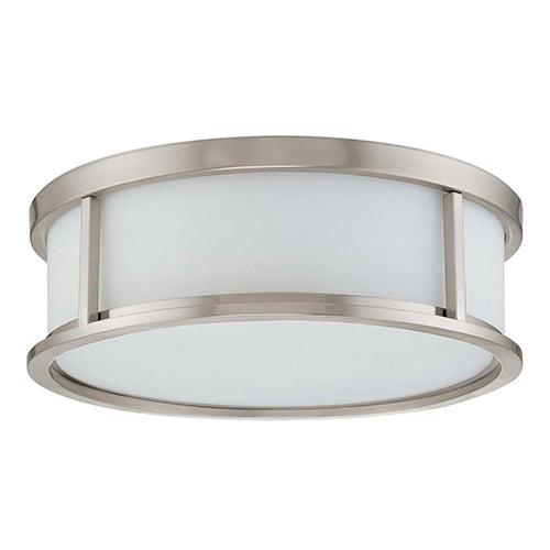 Satco 60-2864, Odeon, 3 Light, 17" Small Flush Mount Ceiling Light Fixture, 60W, 120V, Medium Base, Satin White Glass, Brushed Nickel Finish