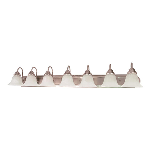Satco 60-291, Ballerina, 7 Light, 48" Wall Mounted Vanity Fixture, 100W, 120V, Medium Base, Alabaster Glass, Replaceable Light Source, Brushed Nickel Finish