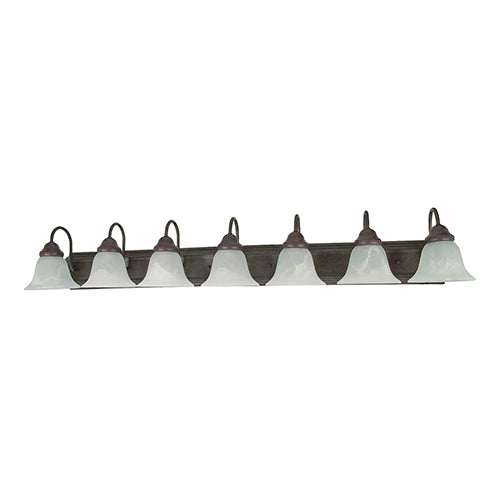 Satco 60-292, Ballerina, 7 Light, 48" Wall Mounted Vanity Fixture, 100W, 120V, Medium Base, Alabaster Glass, Replaceable Light Source, Old Bronze Finish