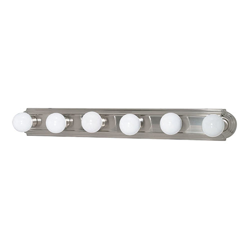 Satco 60-302, 6 Light, 36" Vanity Fixture, 100W, 120V, Medium Base, Replaceable Light Source, Brushed Nickel Finish