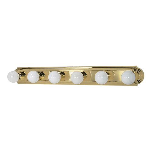 Satco 60-310, 6 Light, 36" Vanity Fixture, 100W, 120V, Medium Base, Replaceable Light Source, Polished Brass Finish