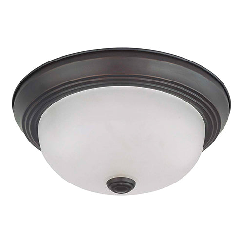 Satco 60-3145, 2 Light, 11" Flush Mount Ceiling Light Fixture, 60W, 120V, Medium Base, Frosted White Glass, Mahogany Bronze Finish
