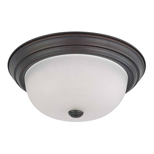 Satco 60-3146, 2 Light, 13" Flush Mount Ceiling Light Fixture, 60W, 120V, Medium Base, Frosted White Glass, Mahogany Bronze Finish
