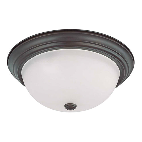 Satco 60-3147, 3 Light, 15" Flush Mount Ceiling Light Fixture, 60W, 120V, Medium Base, Frosted White Glass, Mahogany Bronze Finish