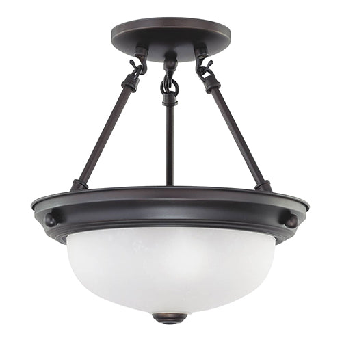 Satco 60-3148, 2 Light, 11" Semi-Flush Mount Ceiling Light Fixture, 60W, 120V, Medium Base, Frosted White Glass, Mahogany Bronze Finish