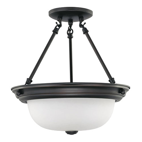 Satco 60-3151, 3 Light, 15" Semi-Flush Mount Ceiling Light Fixture, 60W, 120V, Medium Base, Frosted White Glass, Mahogany Bronze Finish