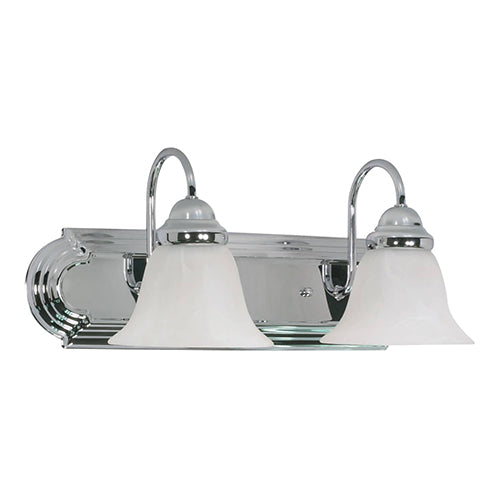 Satco 60-316, Ballerina, 2 Light, 18" Wall Mounted Vanity Fixture, 100W, 120V, Medium Base, Alabaster Glass, Replaceable Light Source, Polished Chrome Finish