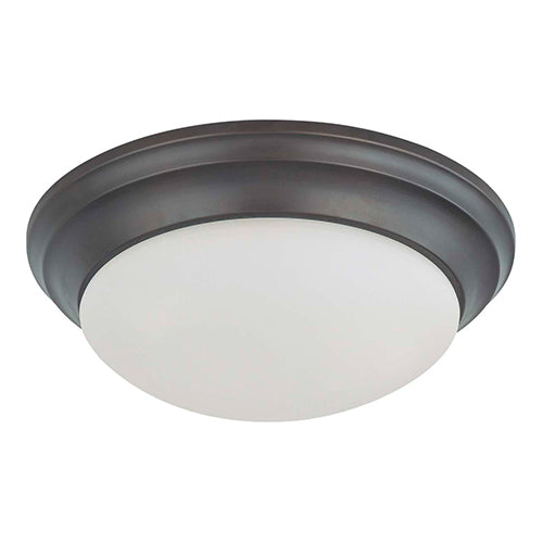 Satco 60-3176, 2 Light, 14" Twist & Lock Dome Small Flush Mount Ceiling Light Fixture, 60W, 120V, Medium Base, Frosted White Glass, Mahogany Bronze Finish