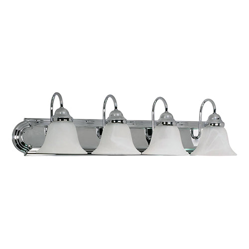 Satco 60-318, Ballerina, 4 Light, 30" Wall Mounted Vanity Fixture, 100W, 120V, Medium Base, Alabaster Glass, Replaceable Light Source, Polished Chrome Finish