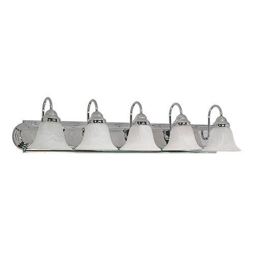 Satco 60-319, Ballerina, 5 Light, 36" Wall Mounted Vanity Fixture, 100W, 120V, Medium Base, Alabaster Glass, Replaceable Light Source, Polished Chrome Finish