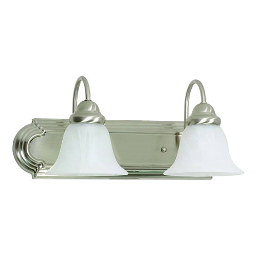 Satco 60-320, Ballerina, 2 Light, 18" Wall Mounted Vanity Fixture, 100W, 120V, Medium Base, Alabaster Glass, Replaceable Light Source, Brushed Nickel Finish