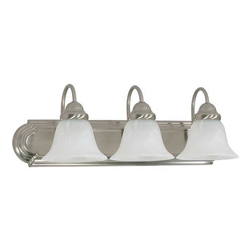 Satco 60-321, Ballerina, 3 Light, 24" Wall Mounted Vanity Fixture, 100W, 120V, Medium Base, Alabaster Glass, Replaceable Light Source, Brushed Nickel Finish