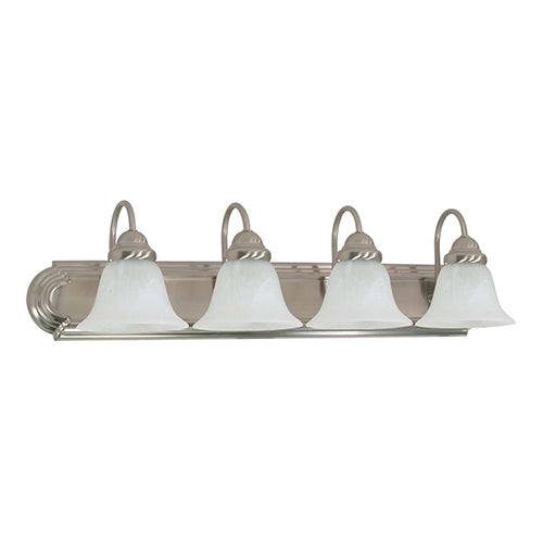 Satco 60-322, Ballerina, 4 Light, 30" Wall Mounted Vanity Fixture, 100W, 120V, Medium Base, Alabaster Glass, Replaceable Light Source, Brushed Nickel Finish