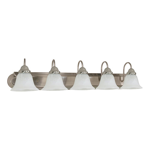 Satco 60-323, Ballerina, 5 Light, 36" Wall Mounted Vanity Fixture, 100W, 120V, Medium Base, Alabaster Glass, Replaceable Light Source, Brushed Nickel Finish