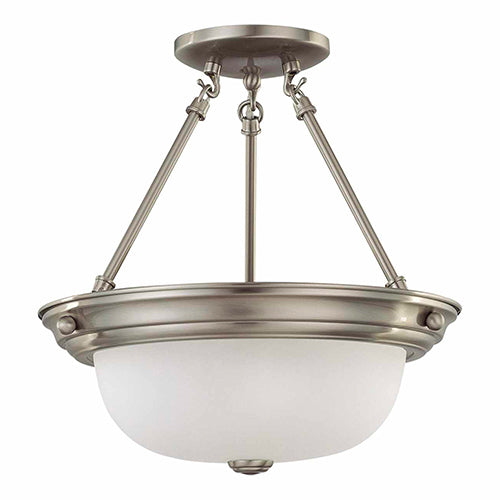 Satco 60-3245, 2 Light, 13" Semi-Flush Mount Ceiling Light Fixture, 60W, 120V, Medium Base, Frosted White Glass, Brushed Nickel Finish
