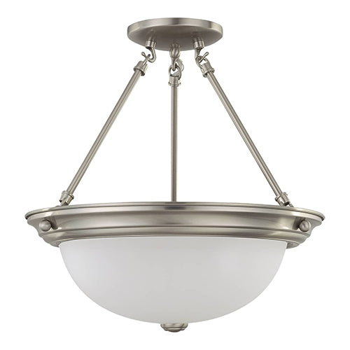 Satco 60-3246, 3 Light, 15" Semi-Flush Mount Ceiling Light Fixture, 60W, 120V, Medium Base, Frosted White Glass, Brushed Nickel Finish
