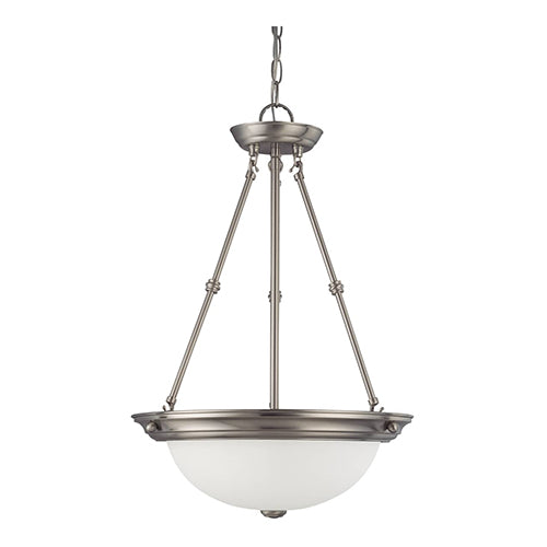 Satco 60-3247, 3 Light, 15" Hanging Pendant Light Fixture, 60W, 120V, Medium Base, Frosted White Glass, Brushed Nickel Finish