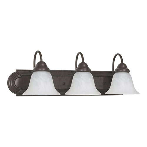Satco 60-325, Ballerina, 3 Light, 24" Wall Mounted Vanity Fixture, 100W, 120V, Medium Base, Alabaster Glass, Replaceable Light Source, Old Bronze Finish