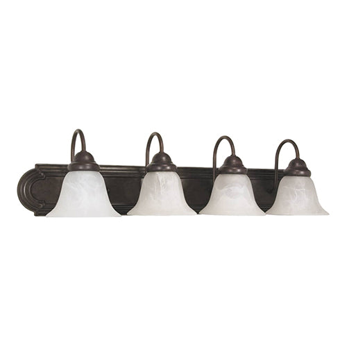 Satco 60-326, Ballerina, 4 Light, 30" Wall Mounted Vanity Fixture, 100W, 120V, Medium Base, Alabaster Glass, Replaceable Light Source, Old Bronze Finish