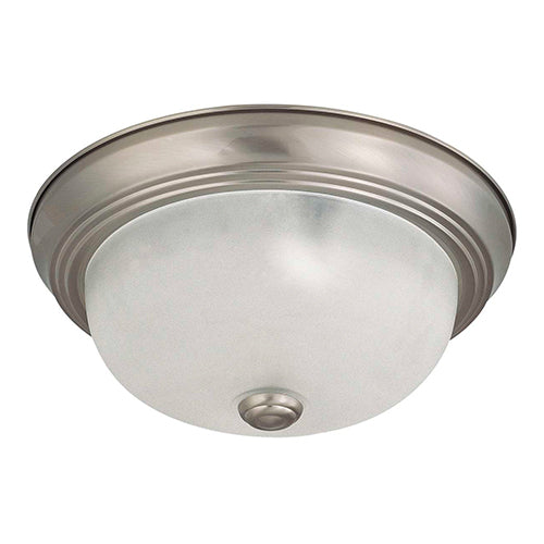 Satco 60-3261, 2 Light, 11" Flush Mount Ceiling Light Fixture, 60W, 120V, Medium Base, Frosted White Glass, Brushed Nickel Finish