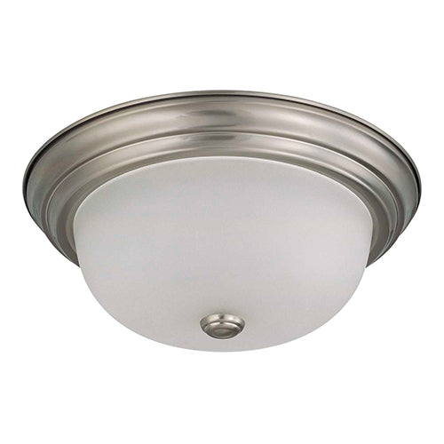 Satco 60-3262, 2 Light, 13" Flush Mount Ceiling Light Fixture, 60W, 120V, Medium Base, Frosted White Glass, Brushed Nickel Finish