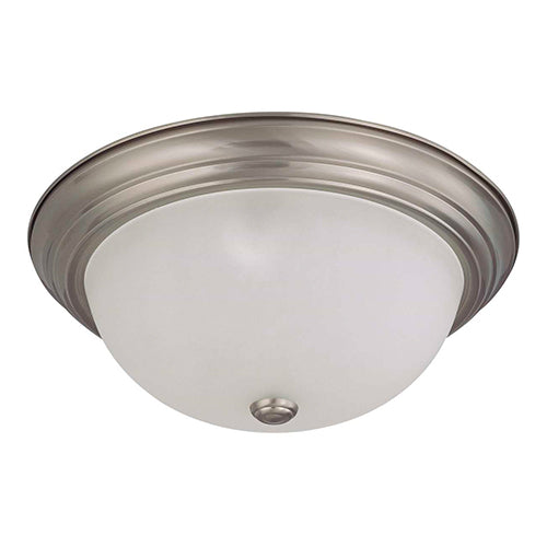 Satco 60-3263, 3 Light, 15" Flush Mount Ceiling Light Fixture, 60W, 120V, Medium Base, Frosted White Glass, Brushed Nickel Finish