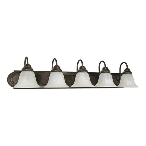 Satco 60-327, Ballerina, 5 Light, 36" Wall Mounted Vanity Fixture, 100W, 120V, Medium Base, Alabaster Glass, Replaceable Light Source, Old Bronze Finish