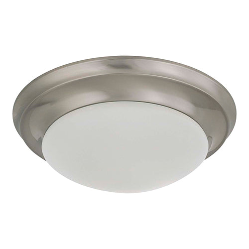 Satco 60-3271, 1 Light, 12" Twist & Lock Flush Mount Ceiling Light Fixture, 60W, 120V, Medium Base, Frosted White Glass, Brushed Nickel Finish